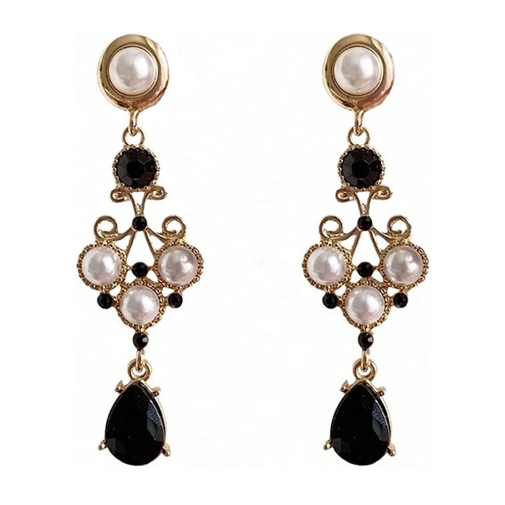 Vintage Black Pearl Teardrop Chandelier Long Dangle Earrings